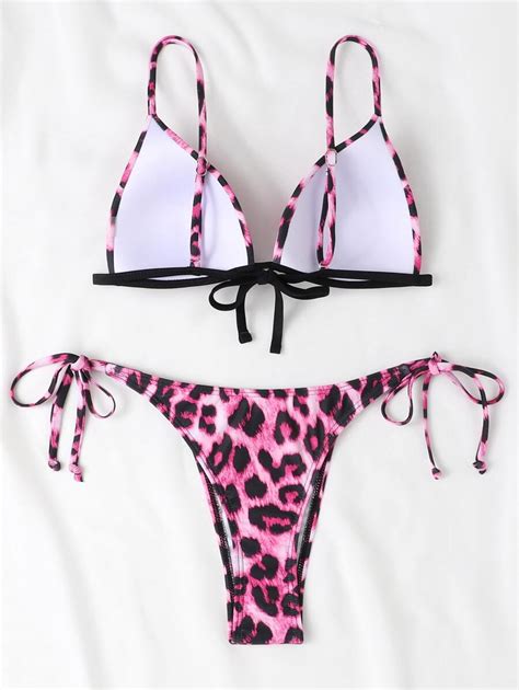 Shein Swim Summer Beach Leopard Bikini Set Push Up Bra Tie Side Bottom Piece Bathing Suit