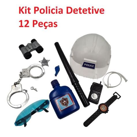 Kit Policial Detetive Capacete Arma Algema Fantasia Policia Infantil