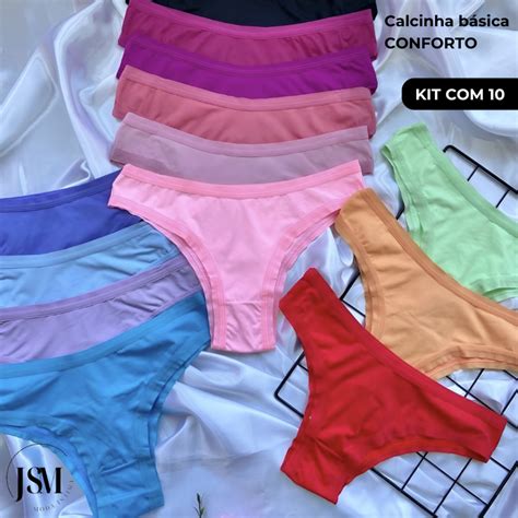 KIT 10 Calcinhas Modelo CONFORTO Básica Lisa Lingerie Moda Íntima Shopee Brasil
