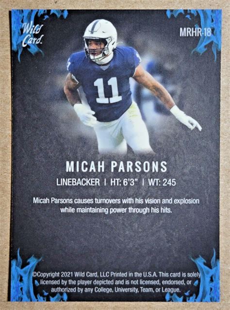 Micah Parsons Rc Mint Wild Card Matte Rookie Heat Blue