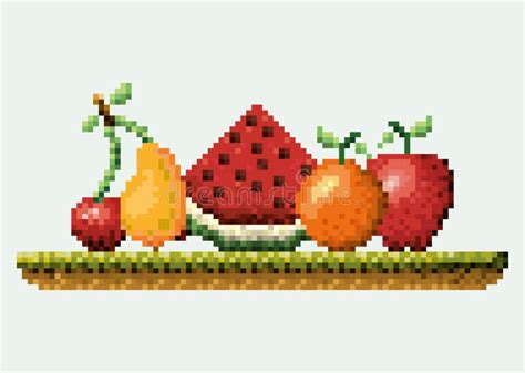 Color Pixelated Set Collection Fruits in Meadow Stock Vector - Illustration of graphic, natural ...