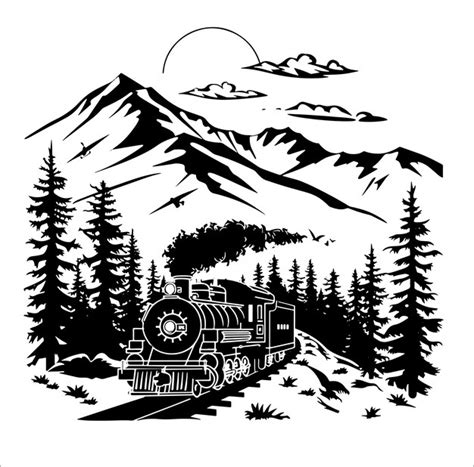 Ilustra O Vetorial Em Preto E Branco Da Silhueta Da Locomotiva Do