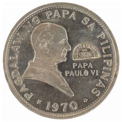 Pope John Paul II Visit 1981 Counterstamp On One Peso 1970 Marcos