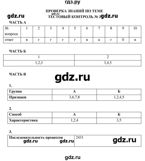 ГДЗ тестовый контроль 3 биология 6 класс рабочая тетрадь Пасечник ...