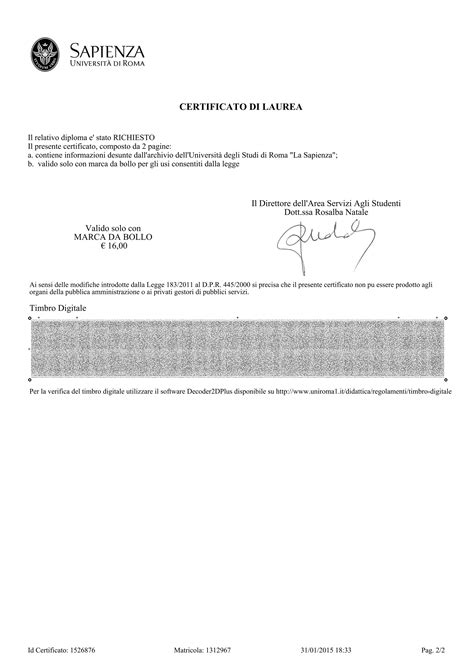 Certificato laurea con esami | PDF