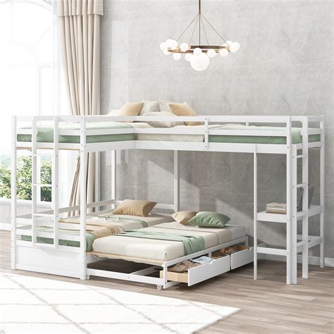 Mua Merax L Shaped Bunk Beds With Twin Size Loft Bed Attached Twin Over Twinking Wood Triple