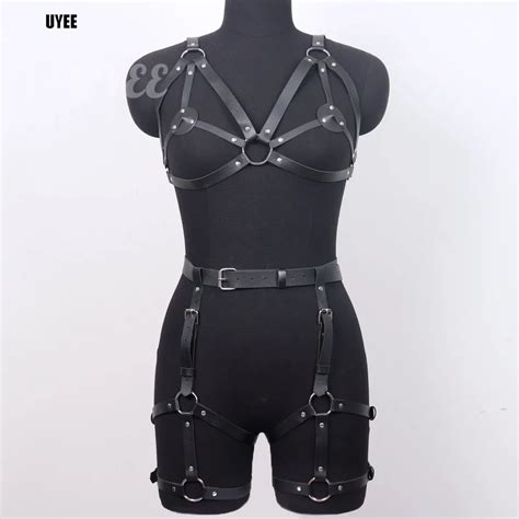 UYEE Pcs PU Leather Harness Women Suit Fetish Underwear Set Bondage Lingerie Straps Body Bra