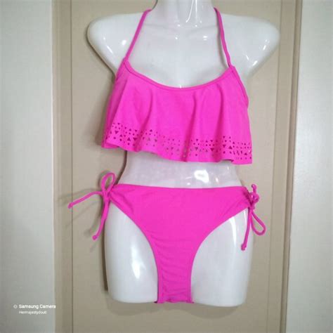 Curves California Waves Swim Curves California Waves Hot Pink Flouncy Tie Halter Side Tie