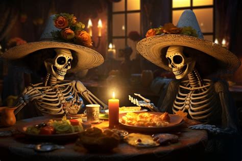 Premium Photo Catrina Figures Engaging In A Traditional Day Of T 00181 00