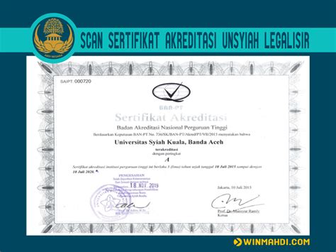 Scan Sertifikat Akreditasi Unsyiah Legalisir Dikdin Utbk Snbt