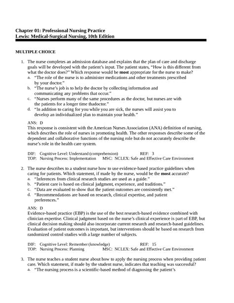 Lewis Medical Surgical Nursing Th Edition Test Bank Complete