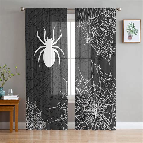 Halloween Web Texture Sheer Curtains for Living Room Modern Voile ...