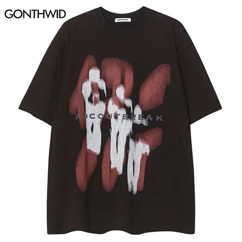 Hip Hop Men Tshirt Grunge Streetwear Shadow Graphic Print Punk Gothic T