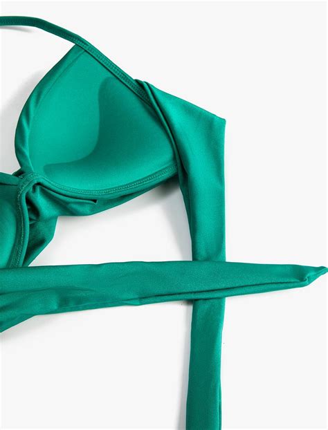 Yeşil Kadın Push Up Bikini Üstü Dolgulu Boyundan Bağlamalı SAK BM