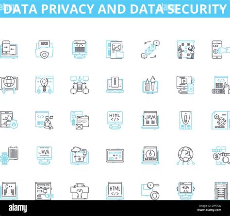 Conjunto De Iconos Lineales De Privacidad Y Seguridad De Datos Cifrado