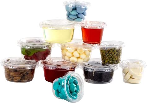 100 Sets - 1 oz. Small Food Storage Plastic Condiment Containers with ...