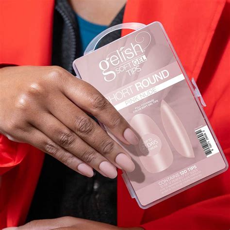 Nutirpinami minkštojo gelio tipsai Gelish vnt Short Round Pink Nude