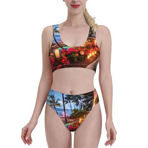 Kdxio Tropical Beach Candlelight For Womens High Waisted Bikini Top Sports Style Two Piece