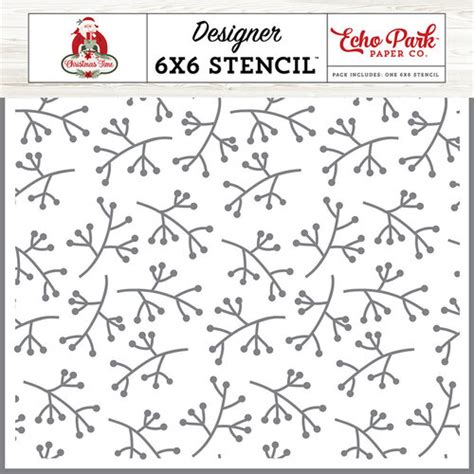 Echo Park Christmas Time Collection 6 X 6 Stencils Peaceful Sprigs