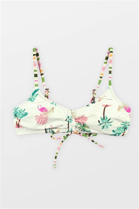 Flamingo Palm Cinched Front Bralette Bikini Top