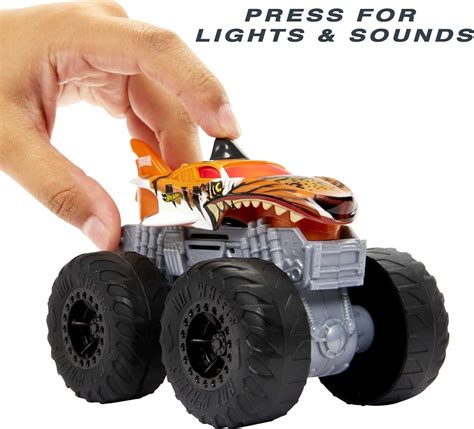 Hot Wheels Monster Trucks Roarin Wreckers Tiger Shark Truck With Engine Revving Crushing