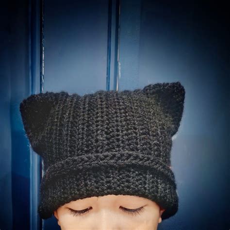 Cat Beanie Crochet Cat Beanie Crochet Pussy Cat Hat Cat Ears Hat Crochet Cat Hat Black