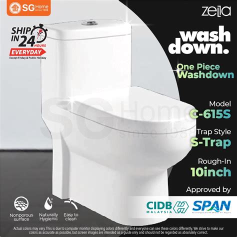 ZELLA SANIWARE C615S One Piece Toilet Washdown Water Closet S TRAP