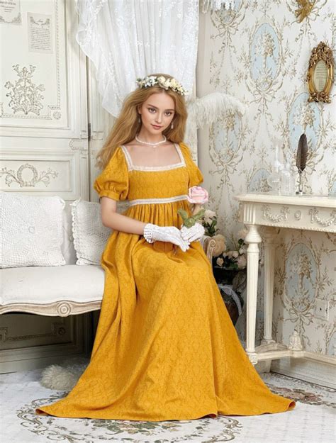 Bridgerton Regency Era Yellow Dress Plus Size - Empire Waist Ball Gown