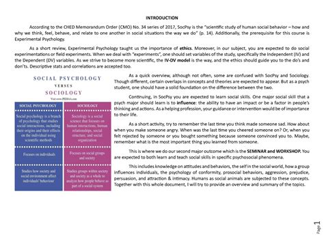 Soc Psy V1 Social Psychology 1 Introduction According To The Ched