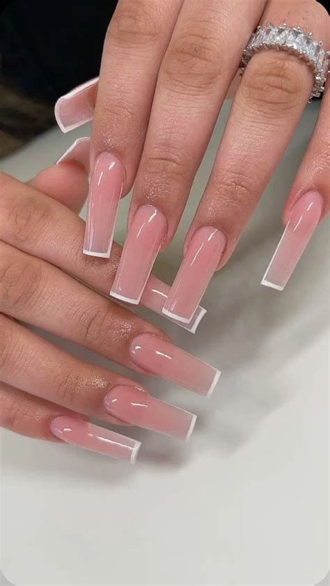 Nude Nails And White Gel Nails Simple Nails Long Acrylic Nails