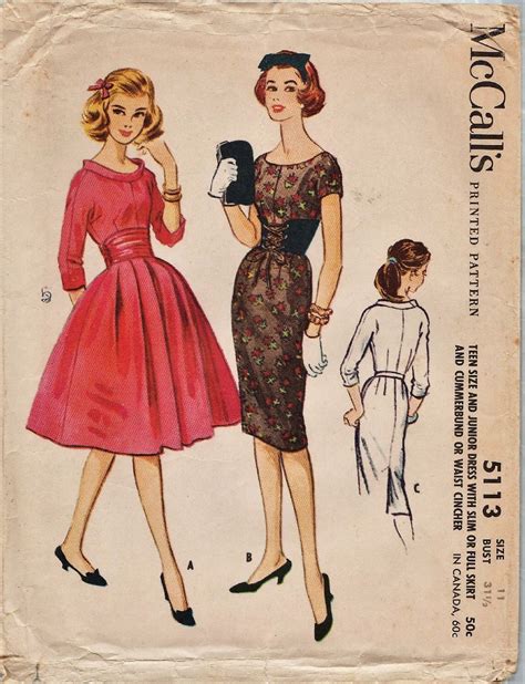 Mccalls 5113 Vintage 50s Sewing Pattern Dress Size 11 Etsy UK