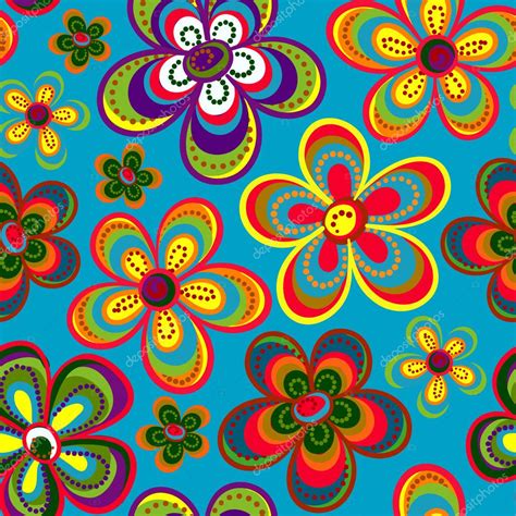 Seamless Colorful Retro Flower Background Pattern In Vector Cute