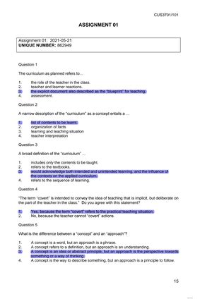 CUS3701 ASS 1 2022 1 Which Of The Following Describes Whole School Planning The Best All