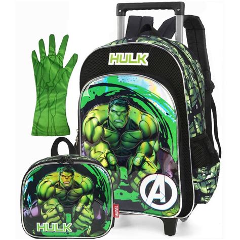 Mochila Do Hulk Infantil - Mochila Infantil Escolar Hulk Rodinha 3D Holográfica Alça Costa ...