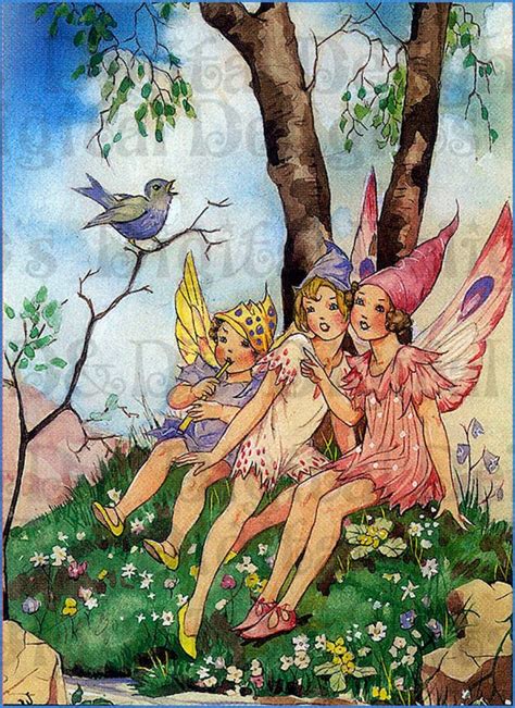 Three Little FAIRIES Listen to a Birdie Sing. Vintage Fairy - Etsy