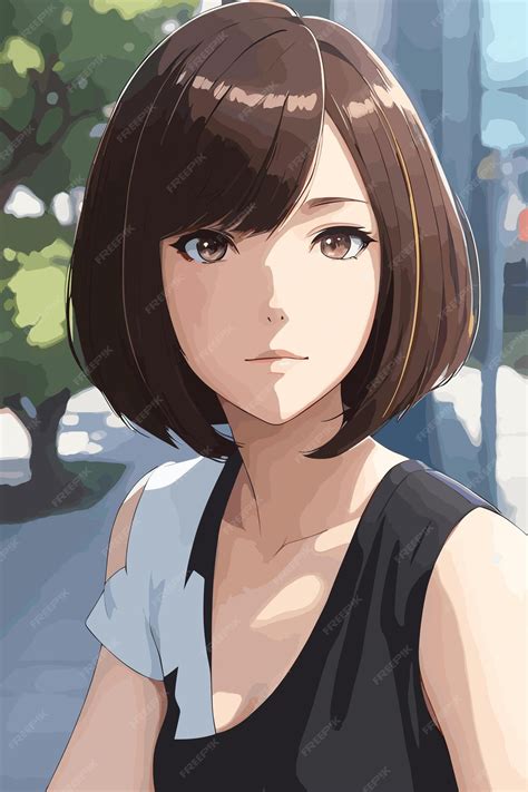 Premium Vector Anime Girl With Brunette Bob Haircut Vector Art