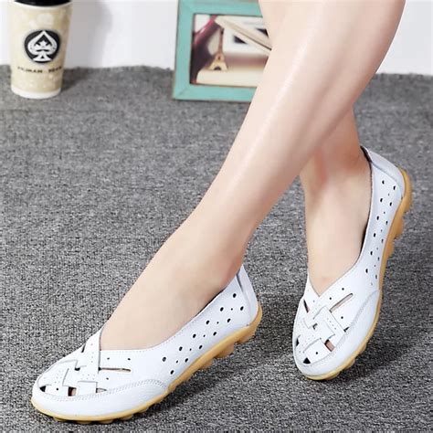 2017 Fashion Women Flats Breathable Casual Loafers Shoes Women Genuine Leather Summer Shoes