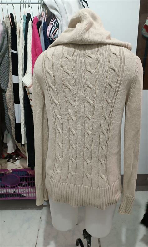 Tommy Hilfiger Nude Brown Cable Knitted Jacket With Hood On Carousell