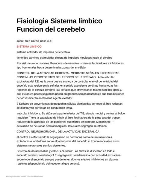 Fisiología Sistema límbico Función del cerebelo Efren Coss uDocz