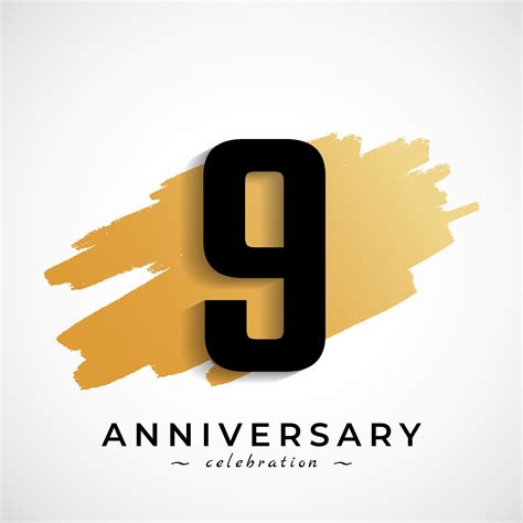 9 Year Anniversary Celebration with Gold Brush Symbol. Happy ...