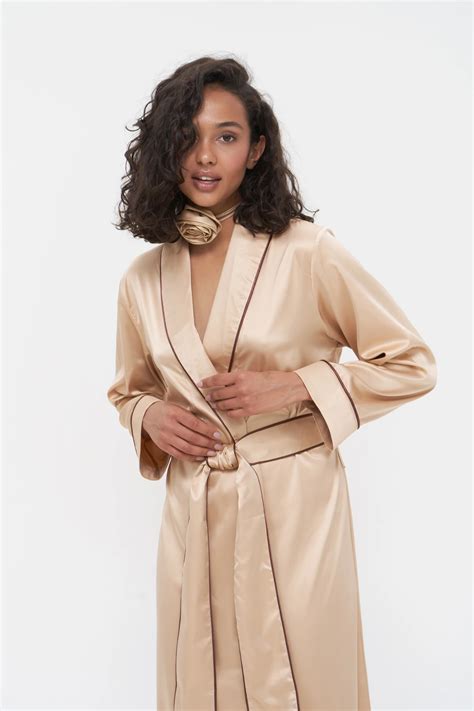Silky Satin Dressing Gown In Gold Identity Lingerie
