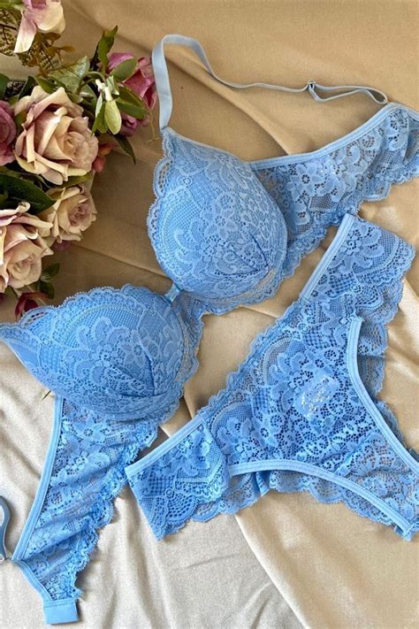 Conjunto De Lingerie Rendado Cores Azul Amarelo Vermelho Femminile Moda Intima