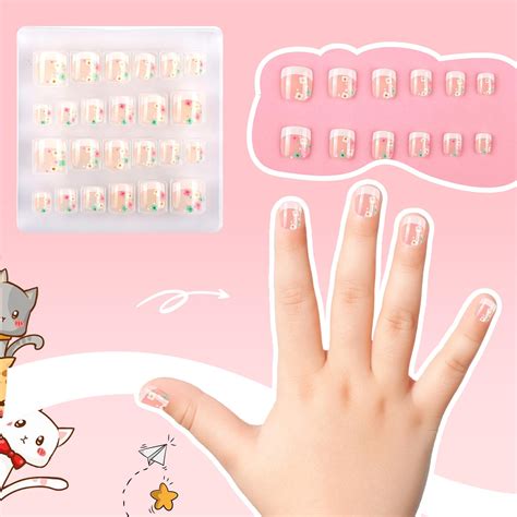 Amazon French Tip Press On Nails Short Square Fake Nails Nude Pink False With Flower