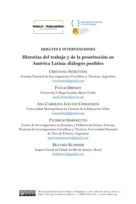 PDF Historias del trabajo y de la prostitución en América Latina diálogos posibles