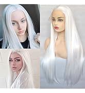 Amazon BLUPLE Platinum Blonde Synthetic X X T Lace Front Wig Long Natural Wavy Heat