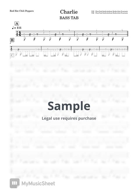 Red Hot Chili Peppers Charlie Tab Sheet Music By