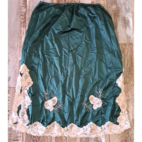 Womens Vintage Lingerie Half Slip Green Lace Nylon Sexy Pinup Mid Century M Etsy