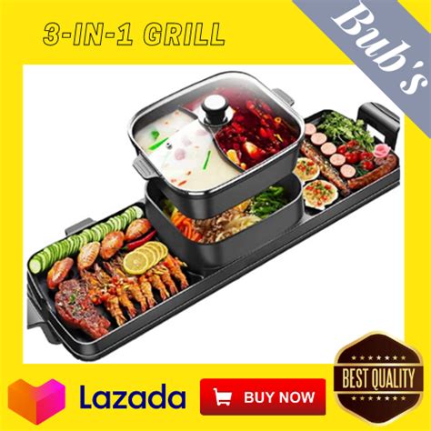 Bub S 3 In1 Electric Grill Indoor Hot Pot Electric Barbecue Stove Multifunctional Shabu Shabu