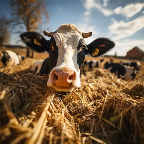 Alimentar A Las Vacas Con Un Heno De Masticaci N De Vaca Negro Y Blanco