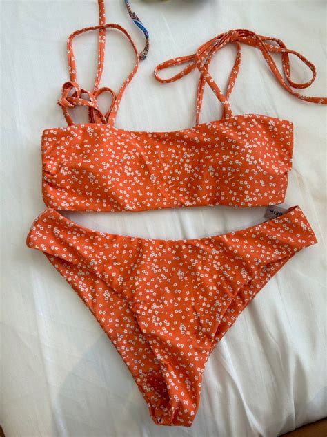 Orange Floral Bikini Set Women S Fashion Swimwear Bikinis Swimsuits On Carousell